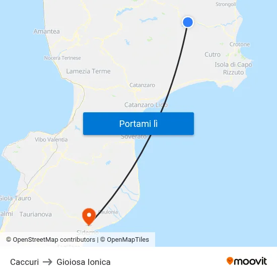 Caccuri to Gioiosa Ionica map