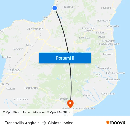 Francavilla Angitola to Gioiosa Ionica map