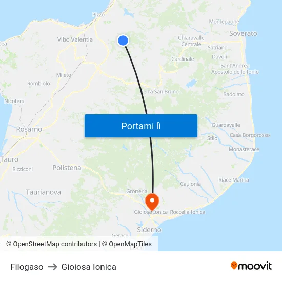 Filogaso to Gioiosa Ionica map