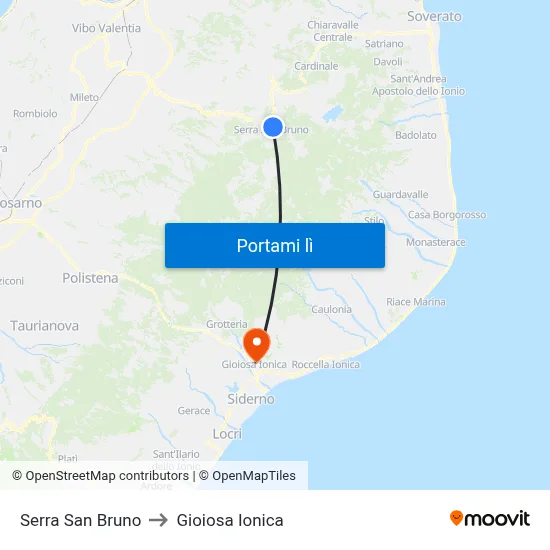 Serra San Bruno to Gioiosa Ionica map
