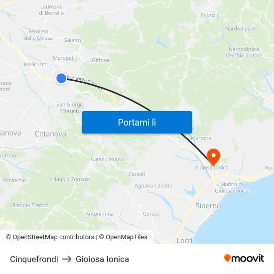 Cinquefrondi to Gioiosa Ionica map