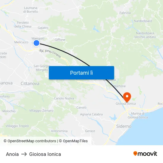 Anoia to Gioiosa Ionica map