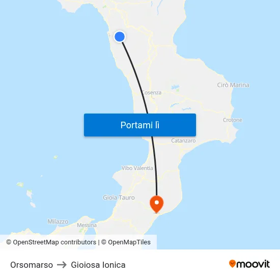 Orsomarso to Gioiosa Ionica map