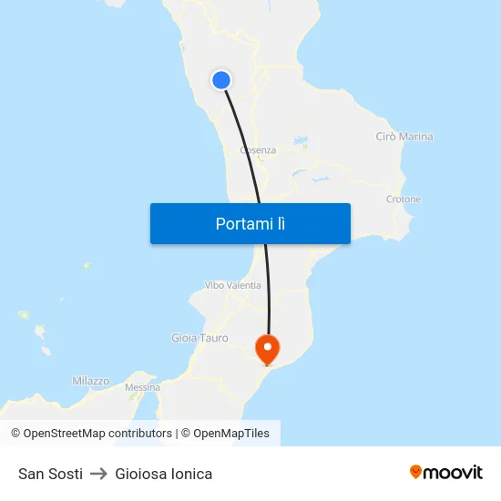 San Sosti to Gioiosa Ionica map