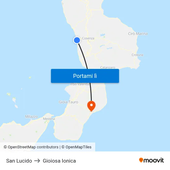 San Lucido to Gioiosa Ionica map