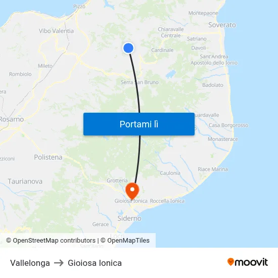 Vallelonga to Gioiosa Ionica map