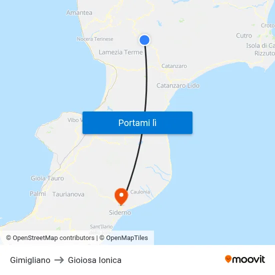 Gimigliano to Gioiosa Ionica map