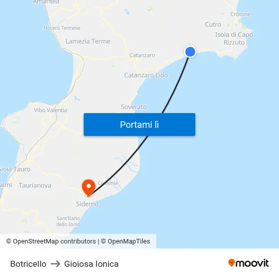 Botricello to Gioiosa Ionica map