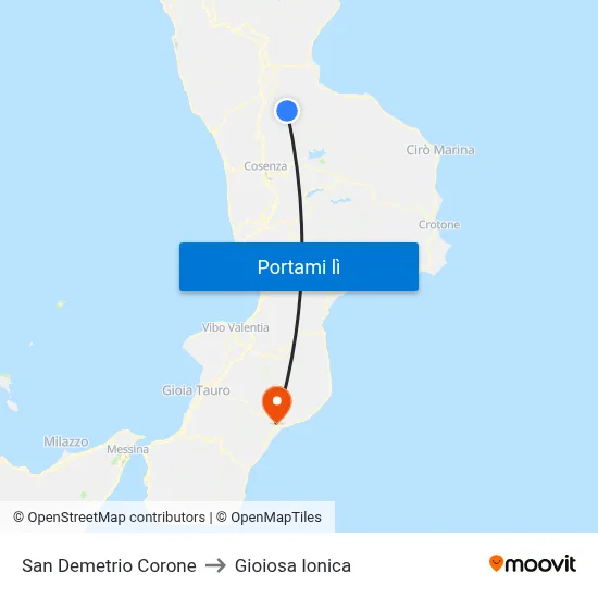 San Demetrio Corone to Gioiosa Ionica map