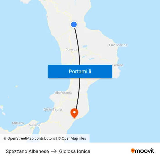 Spezzano Albanese to Gioiosa Ionica map