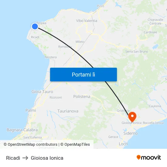 Ricadi to Gioiosa Ionica map
