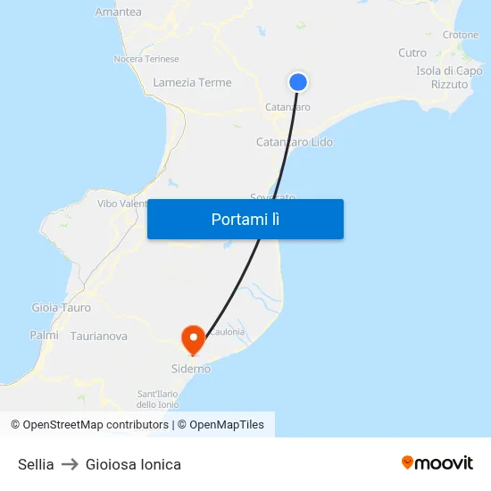 Sellia to Gioiosa Ionica map