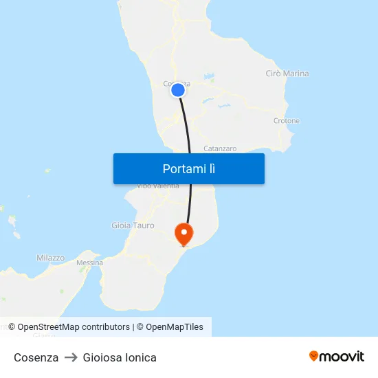 Cosenza to Gioiosa Ionica map
