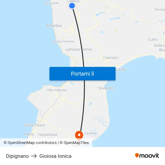 Dipignano to Gioiosa Ionica map