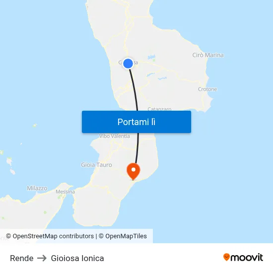 Rende to Gioiosa Ionica map