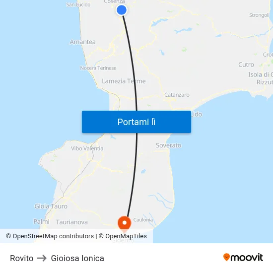 Rovito to Gioiosa Ionica map