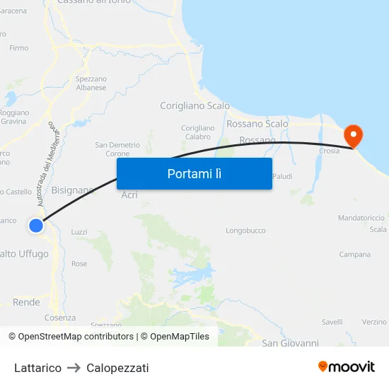 Lattarico to Calopezzati map