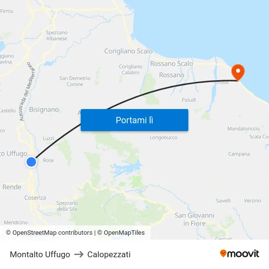 Montalto Uffugo to Calopezzati map