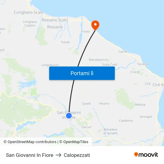 San Giovanni In Fiore to Calopezzati map