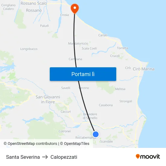 Santa Severina to Calopezzati map