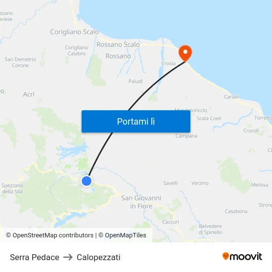 Serra Pedace to Calopezzati map