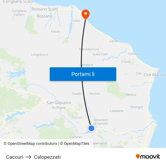 Caccuri to Calopezzati map