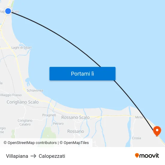 Villapiana to Calopezzati map