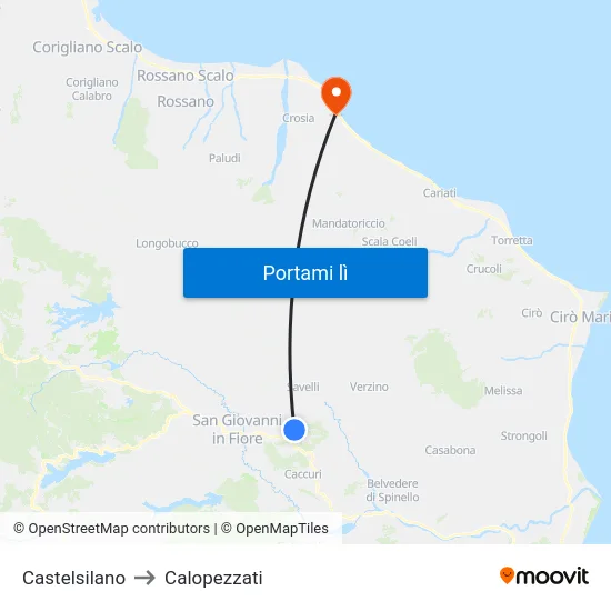 Castelsilano to Calopezzati map