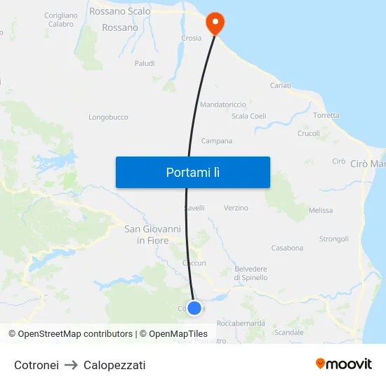 Cotronei to Calopezzati map