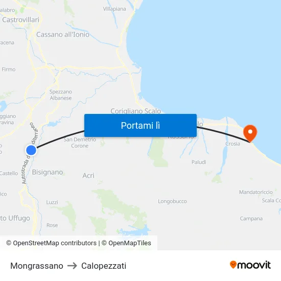 Mongrassano to Calopezzati map