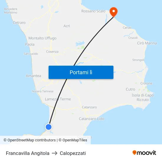 Francavilla Angitola to Calopezzati map