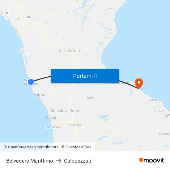 Belvedere Marittimo to Calopezzati map