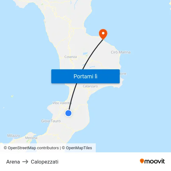 Arena to Calopezzati map