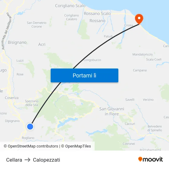 Cellara to Calopezzati map