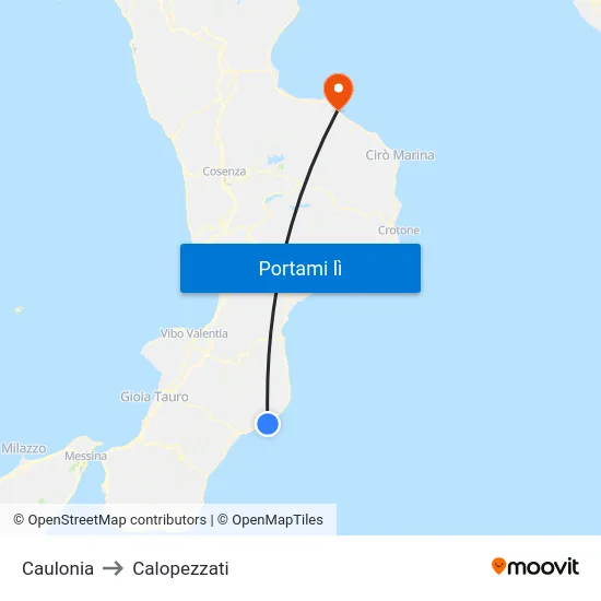Caulonia to Calopezzati map