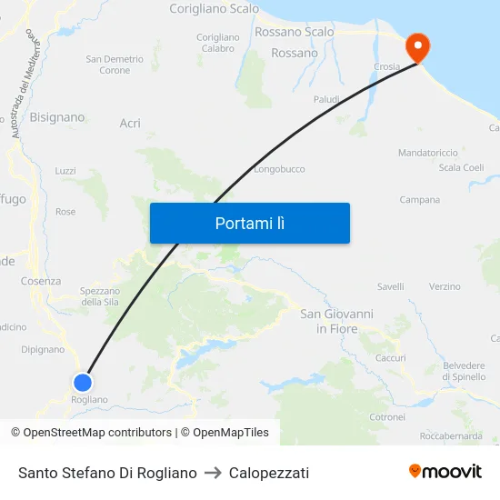 Santo Stefano Di Rogliano to Calopezzati map
