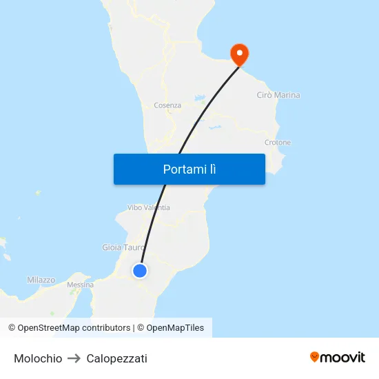 Molochio to Calopezzati map