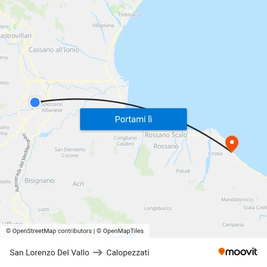 San Lorenzo Del Vallo to Calopezzati map