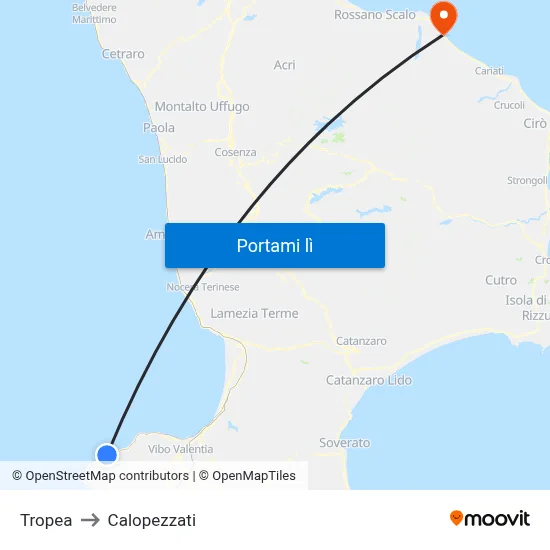 Tropea to Calopezzati map