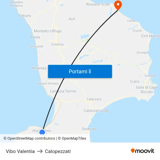 Vibo Valentia to Calopezzati map