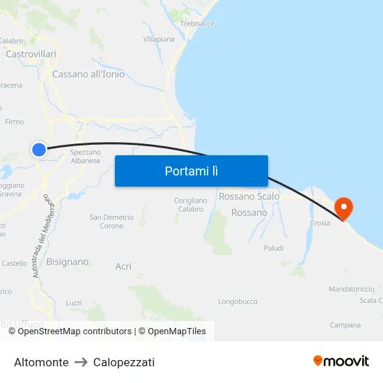 Altomonte to Calopezzati map