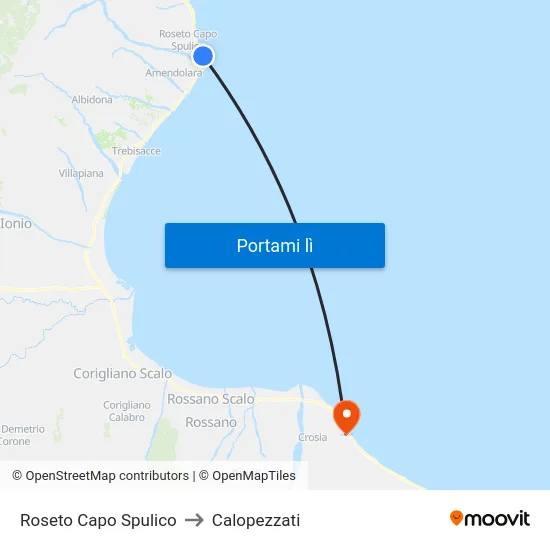 Roseto Capo Spulico to Calopezzati map