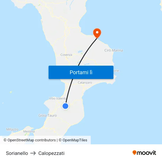 Sorianello to Calopezzati map
