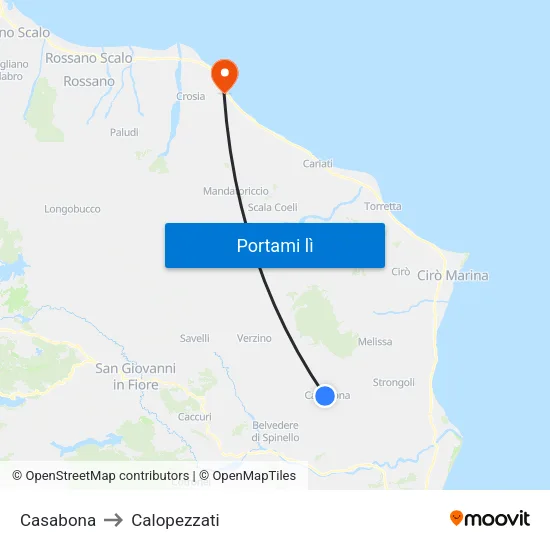 Casabona to Calopezzati map