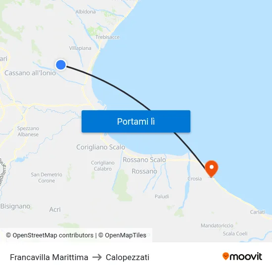 Francavilla Marittima to Calopezzati map