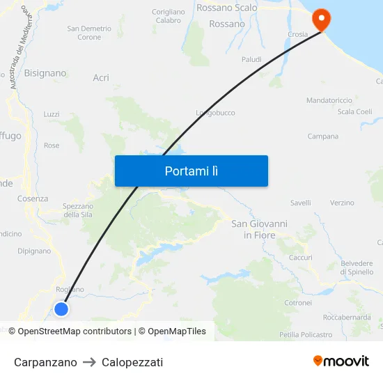 Carpanzano to Calopezzati map