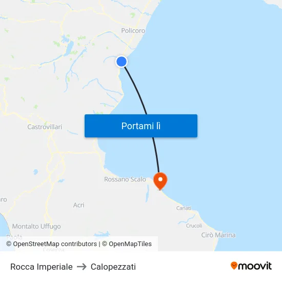 Rocca Imperiale to Calopezzati map