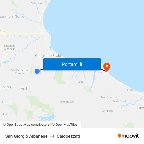 San Giorgio Albanese to Calopezzati map