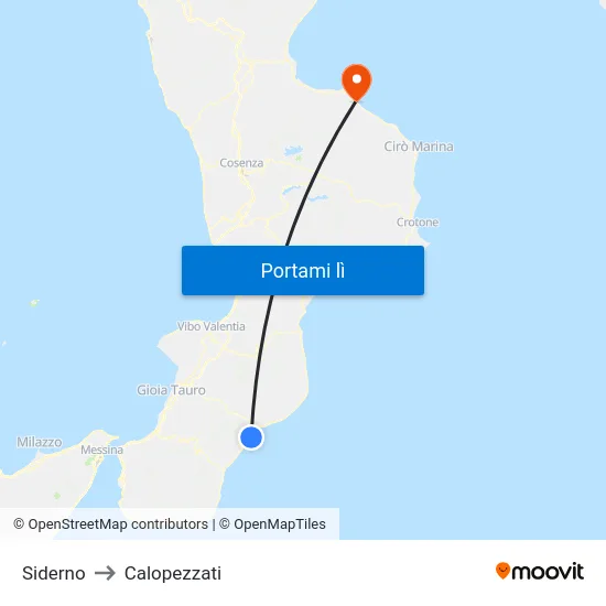 Siderno to Calopezzati map