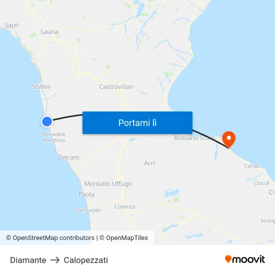 Diamante to Calopezzati map